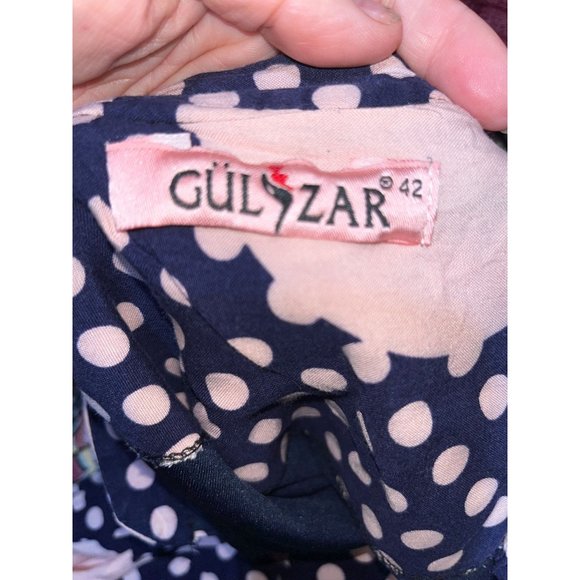 Shirt Waist Dress by Gul Zar Navy and Pink Polka Dots Size Large (42) - Picture 6 of 10